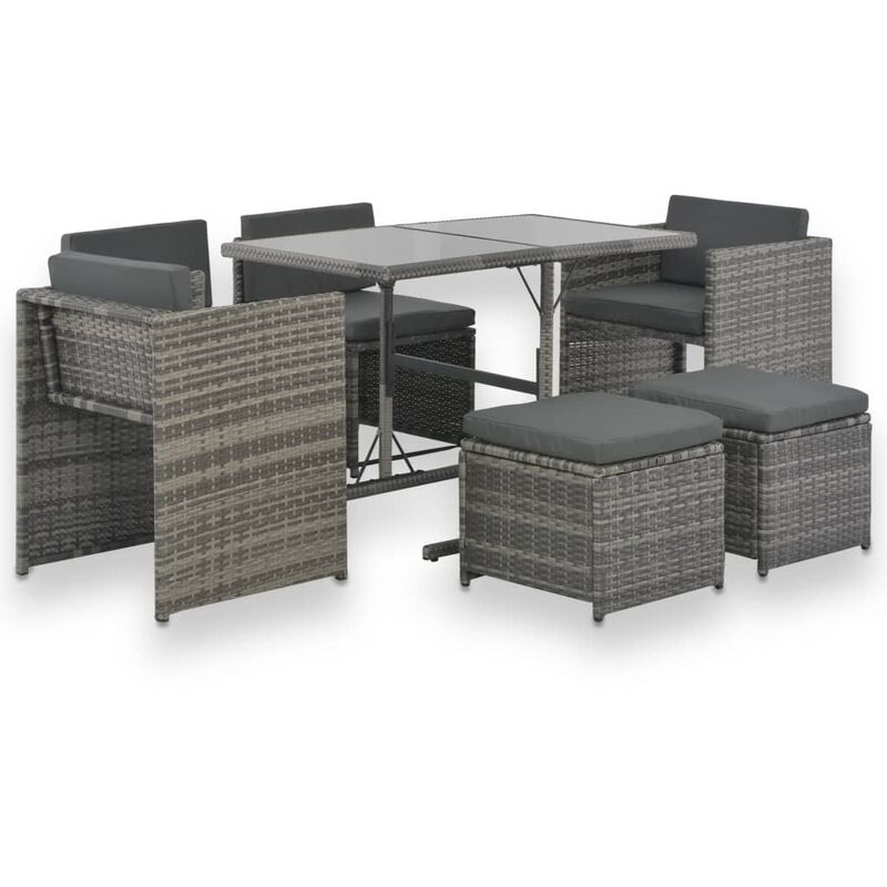 

Set de comedor de jardín 7 pzs y cojines ratán sintético gris