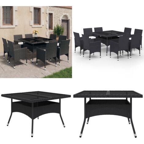 Set de comedor de jardín 9 piezas ratán PE y vidrio negro - Comedor de jardín - Mesa de comedor