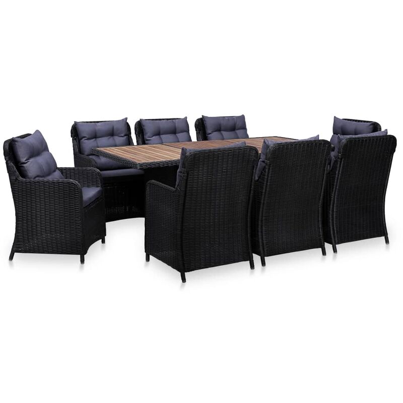 

Set de comedor de jardín 9 piezas ratán sintético negro - Negro - Vidaxl