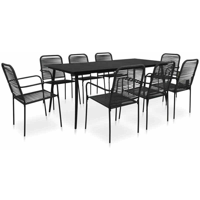 

Set de comedor de jardín 9 pzas cuerda de algodón y acero negro