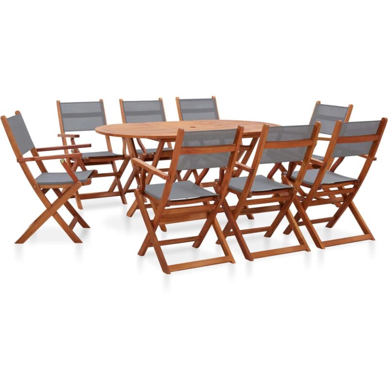 

Set de comedor de jardín 9 pzas madera eucalipto textilene gris - Gris - Vidaxl