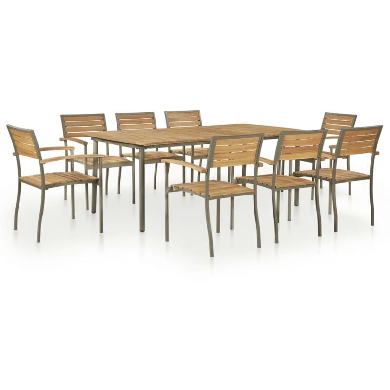 

Vidaxl - Set de comedor de jardín 9 pzas madera maciza de acacia y acero - Marrón