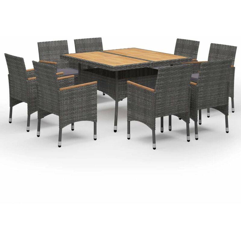 

Set de comedor de jardin 9 pzas ratan PE y madera acacia gris