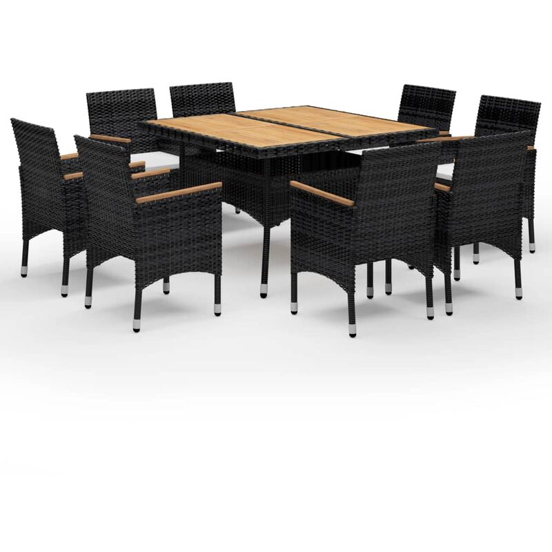 

Set de comedor de jardín 9 pzas ratán PE y madera acacia negro