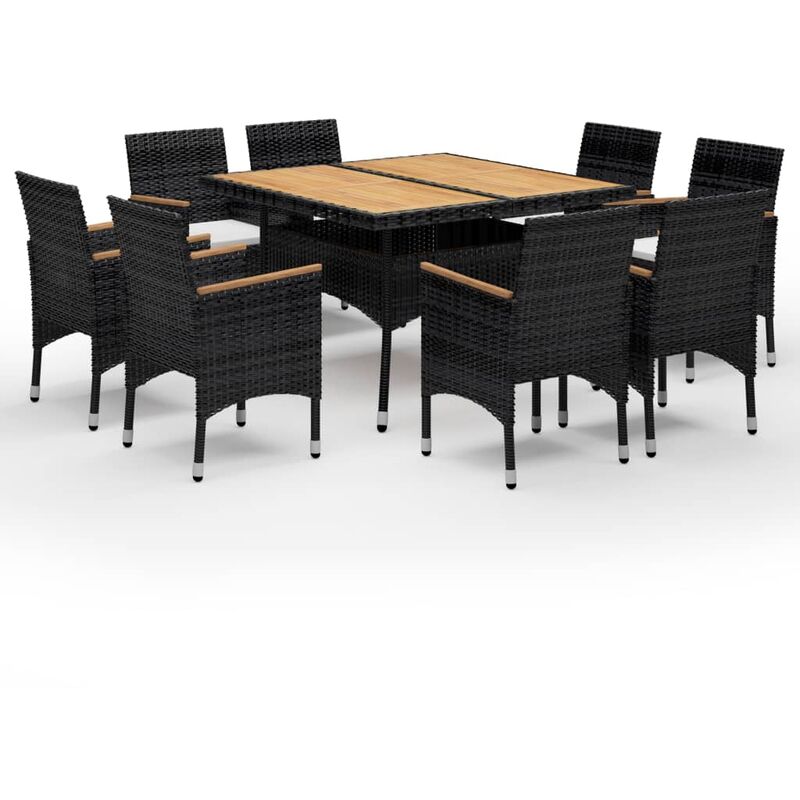 

Set de comedor de jardín 9 pzas ratán PE y madera acacia negro - Negro - Vidaxl
