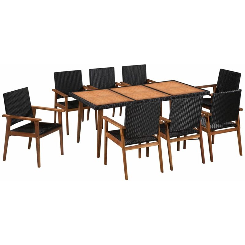 

Set de comedor de jardín 9 pzas ratán sintético negro y marrón