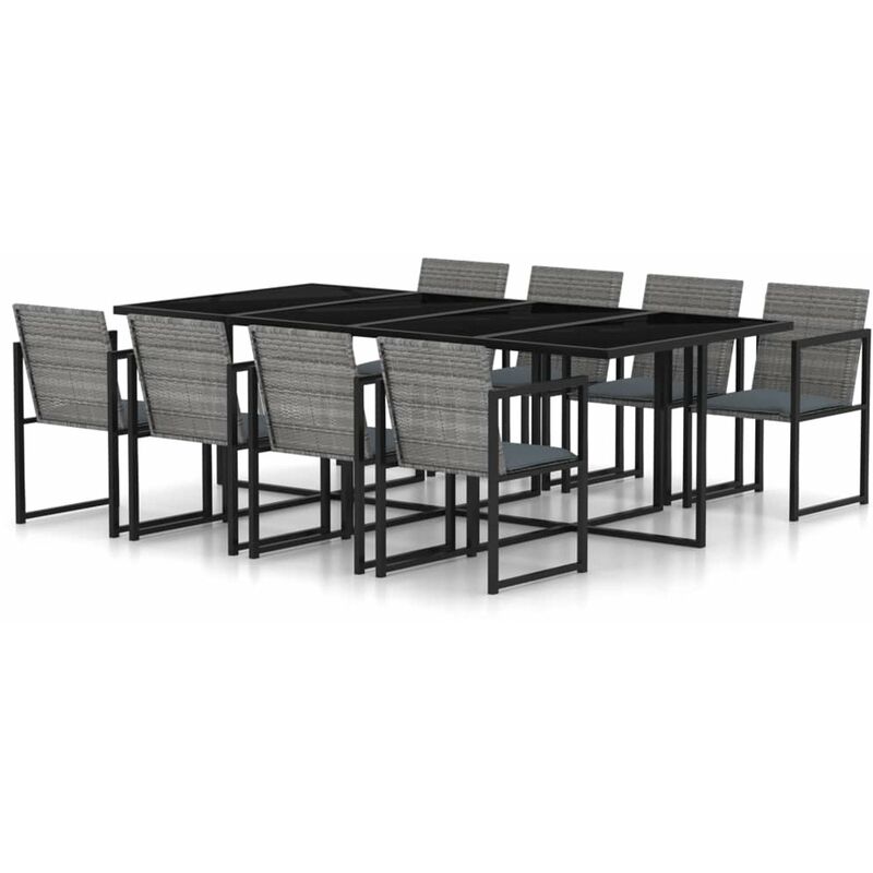 

Set de comedor de jardin 9 pzas y cojines ratan sintetico gris