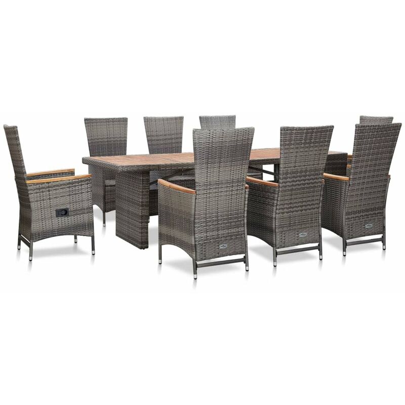 

Set de comedor de jardin 9 pzas y cojines ratan sintetico gris
