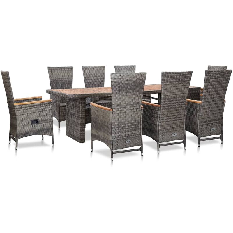 

Set de comedor de jardín 9 pzas y cojines ratán sintético gris