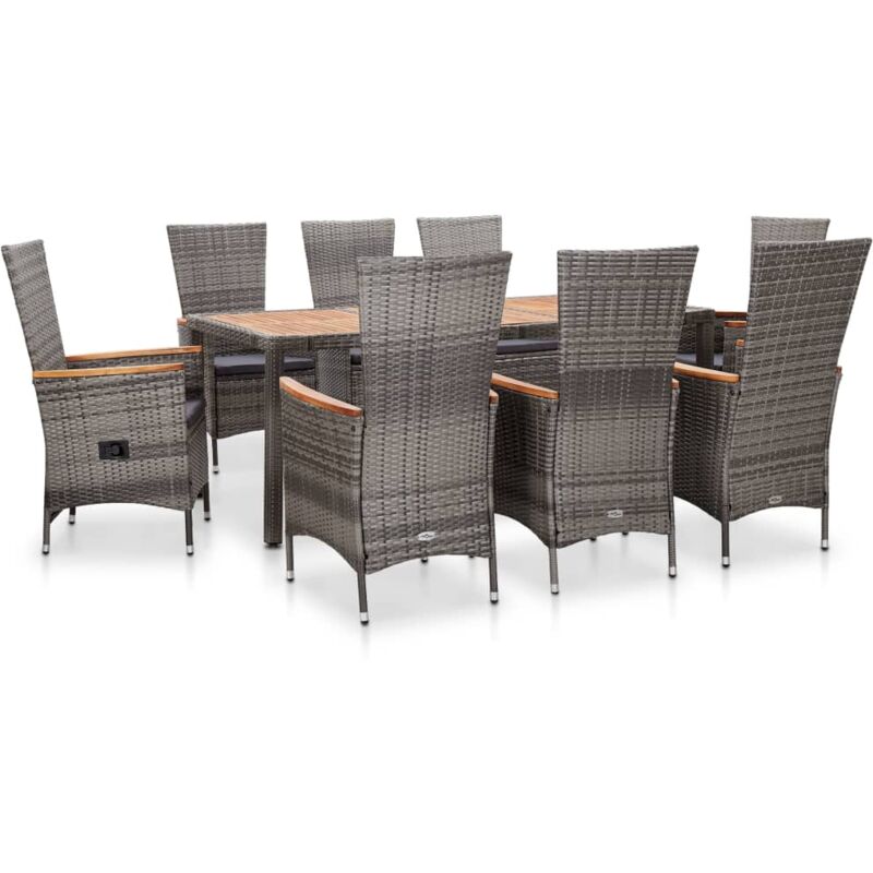 

Set de comedor de jardín 9 pzas y cojines ratán sintético gris - Gris - Vidaxl