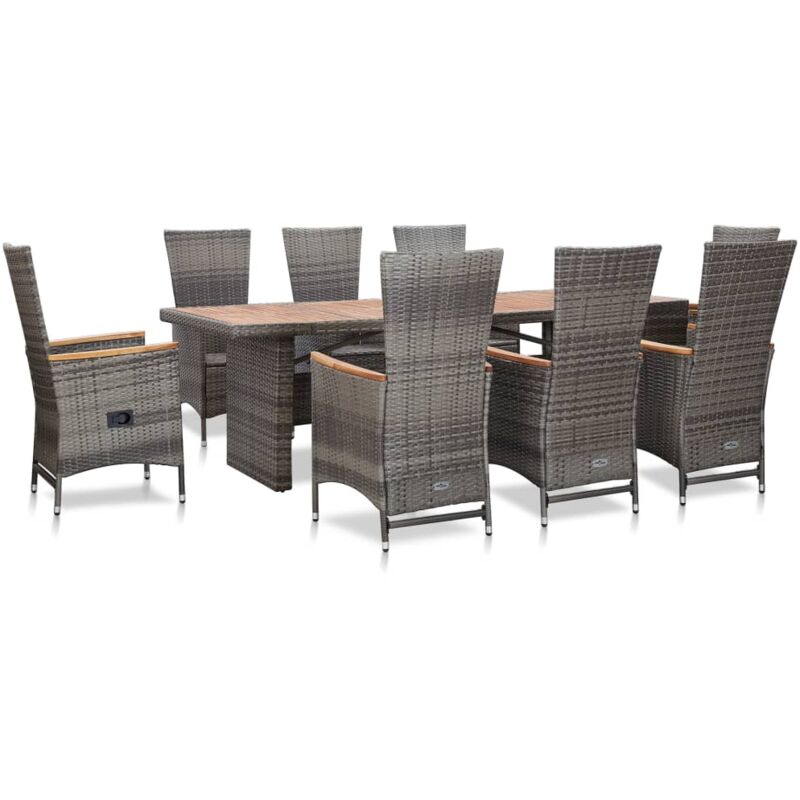 

Set de comedor de jardín 9 pzas y cojines ratán sintético gris - Gris - Vidaxl