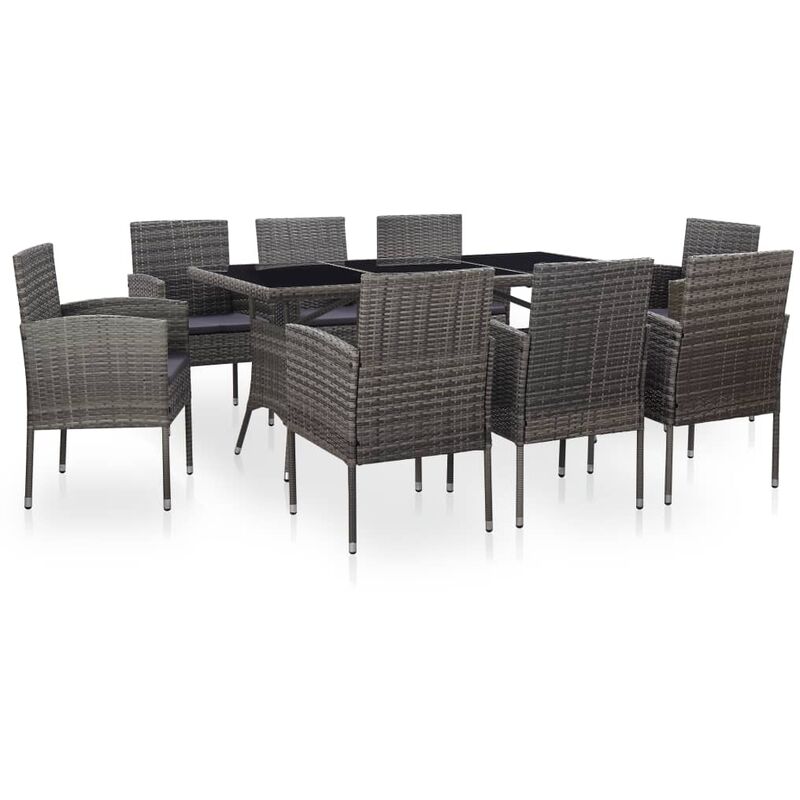 

Set de comedor de jardin 9 pzas y cojines ratan sintetico gris