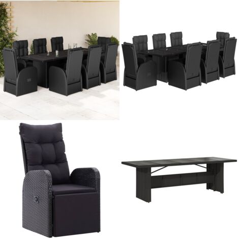 Set de comedor de jardín 9 pzas y cojines ratán sintético negro - Sillas de jardín - Cojines de jardín