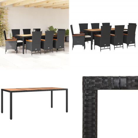 Set de comedor de jardín 9 pzas y cojines ratán sintético negro - Sillas de jardín - Cojines para sillas