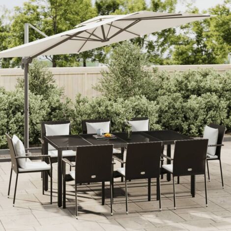 Set de comedor de jardín 9 pzas y cojines ratán sintético negro vidaXL