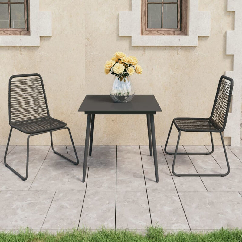 

Set de comedor de jardin de 3 piezas PVC ratan negro