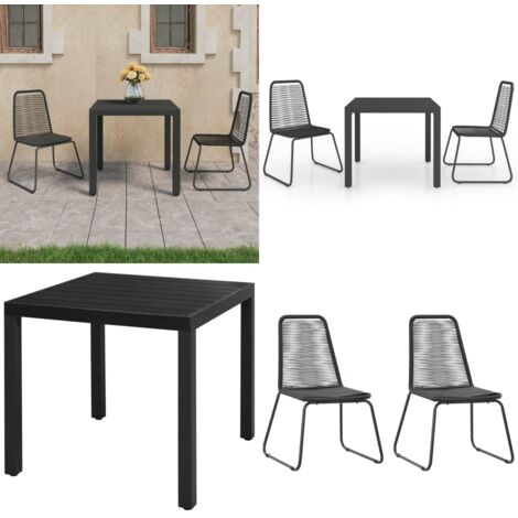 Set de comedor de jardín de 3 piezas PVC ratán negro - Sillas de jardín - Mesa de jardín