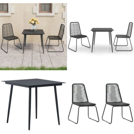 Set de comedor de jardín de 3 piezas PVC ratán negro - Sillas de jardín - Mesa de jardín