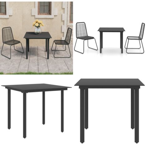Set de comedor de jardín de 3 piezas PVC ratán negro - Sillas de jardín - Mesa de jardín
