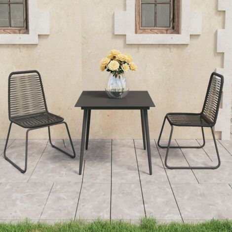 Set de comedor de jardín de 3 piezas PVC ratán negro vidaXL
