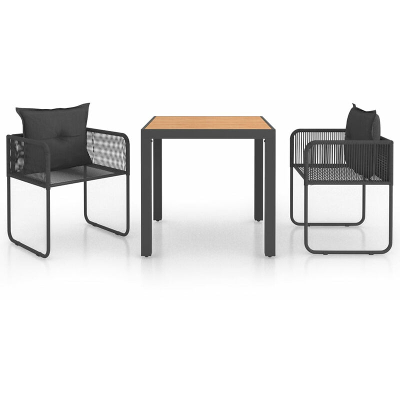 

Set de comedor de jardin de 3 piezas PVC ratan negro y marron