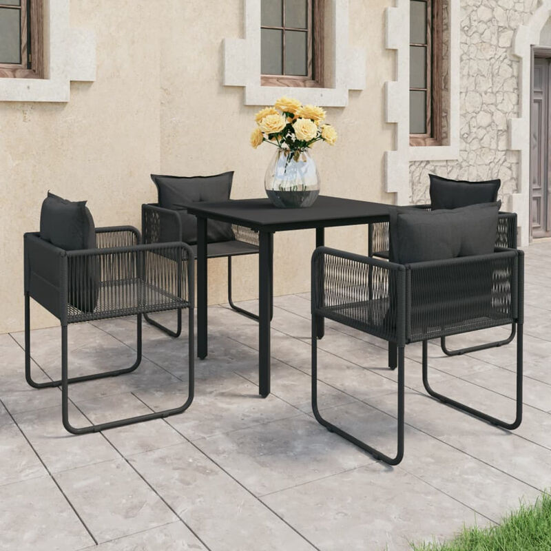 

Set de comedor de jardin de 5 piezas PVC ratan negro