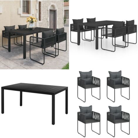Set de comedor de jardín de 5 piezas PVC ratán negro - Sillas de jardín - Mesa de jardín