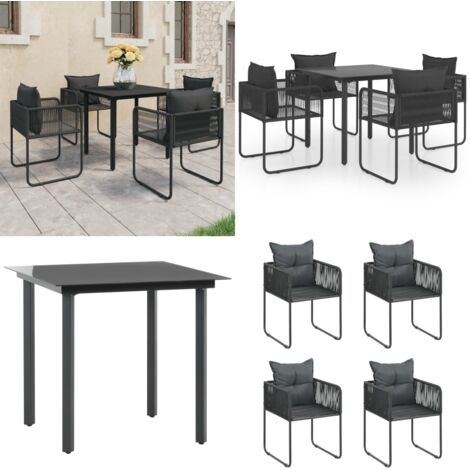 Set de comedor de jardín de 5 piezas PVC ratán negro - Sillas de jardín - Mesa de jardín