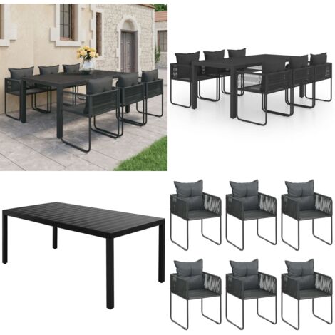 Set de comedor de jardín de 7 piezas PVC ratán negro - Sillas de jardín - Mesa de jardín