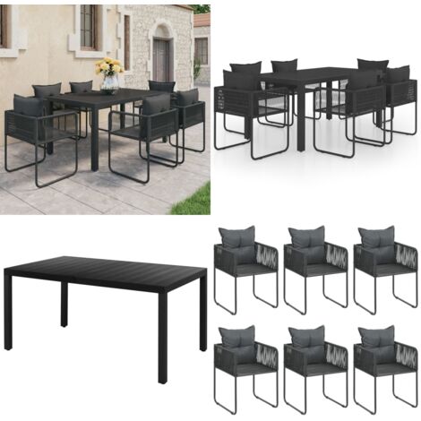 Set de comedor de jardín de 7 piezas PVC ratán negro - Sillas de jardín - Mesa de jardín