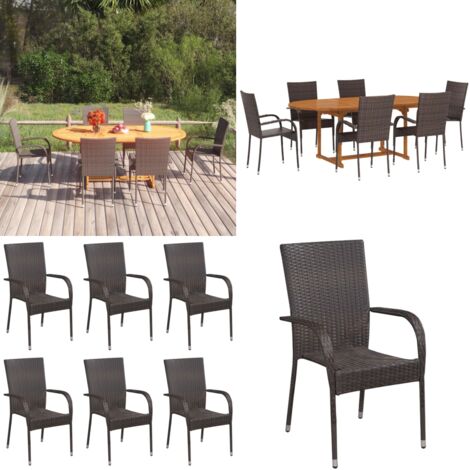 Set de comedor de jardín de 7 piezas ratán sintético marrón - Mesa de jardín - Sillas de jardín