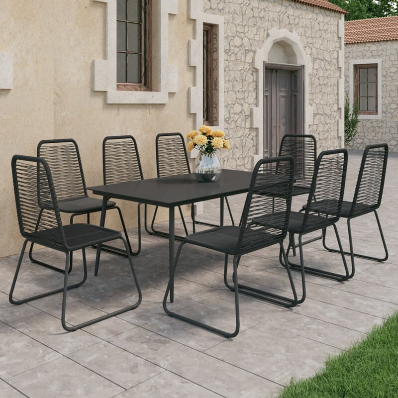 

Set de comedor de jardin de 9 piezas PVC ratan negro