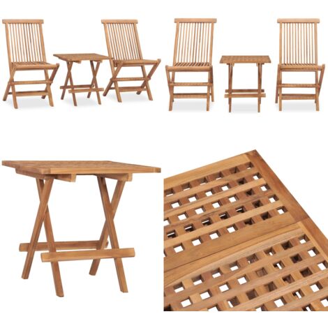 Set de comedor de jardín plegable 3 pzas madera maciza de teca - Mesa de jardín - Sillas de jardín