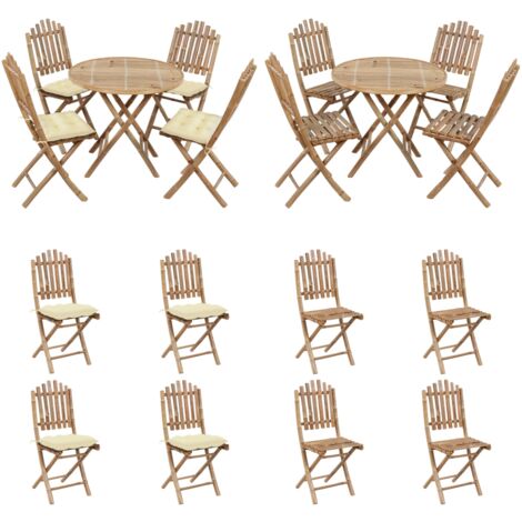 Set de comedor de jardín plegable 5 piezas con cojines bambú - Comedor de jardín - Sillas de jardín