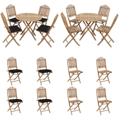 Set de comedor de jardín plegable 5 piezas con cojines bambú - Comedor de jardín - Sillas de jardín
