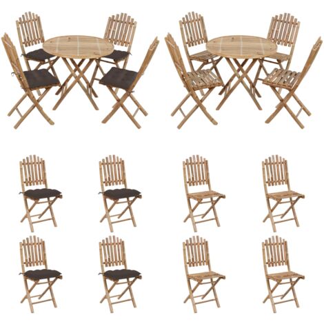 Set de comedor de jardín plegable 5 piezas con cojines bambú - Comedor plegable - Sillas de jardín
