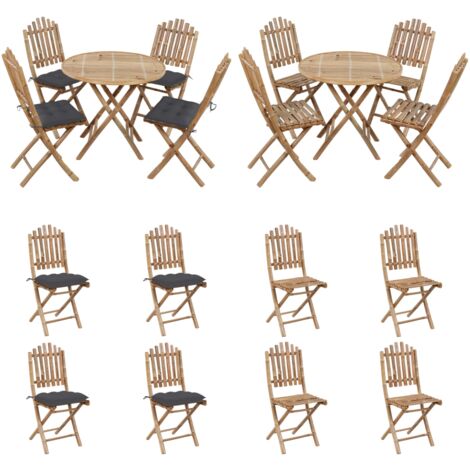 Set de comedor de jardín plegable 5 piezas con cojines bambú - Comedor plegable - Sillas de jardín