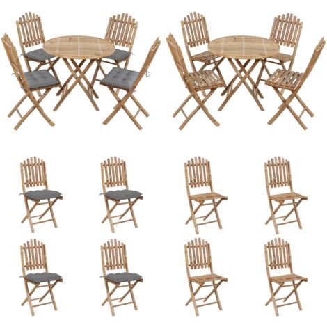 Set de comedor de jardín plegable 5 piezas con cojines bambú - Comedor plegable - Sillas de jardín
