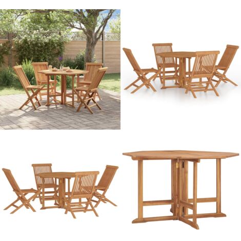 Set de comedor de jardín plegable 5 pzas madera maciza de teca - Mesa de exterior - Sillas de jardín