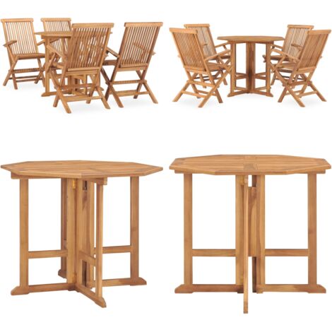 Set de comedor de jardín plegable 5 pzas madera maciza de teca - Mesa de jardín - Sillas de jardín