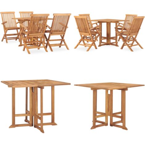 Set de comedor de jardín plegable 5 pzas madera maciza de teca - Mesa de jardín - Sillas de jardín