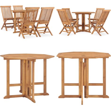 Set de comedor de jardín plegable 5 pzas madera maciza de teca - Mesa de jardín - Sillas de jardín