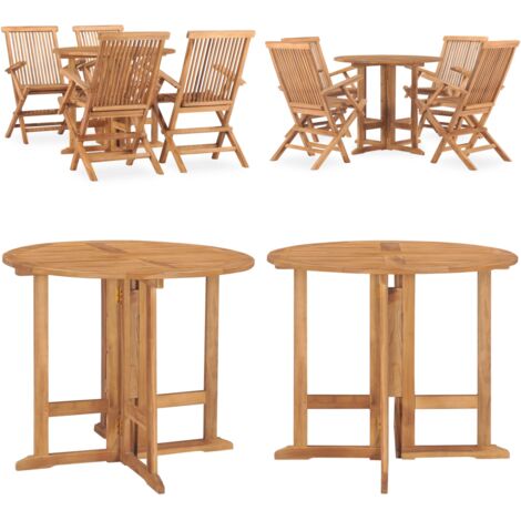 Set de comedor de jardín plegable 5 pzas madera maciza de teca - Mesa de jardín - Sillas de jardín