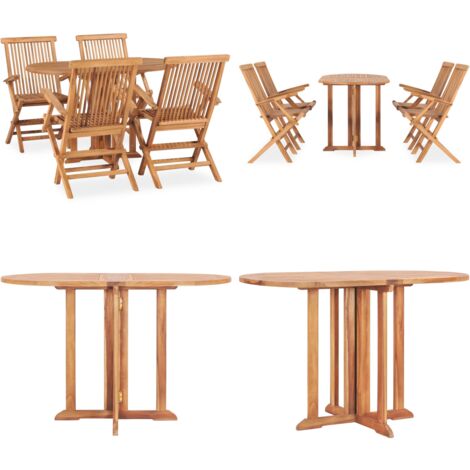 Set de comedor de jardín plegable 5 pzas madera maciza de teca - Mesa de jardín - Sillas de jardín