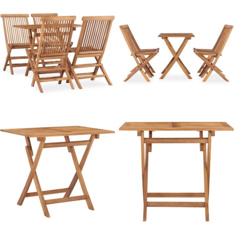 Set de comedor de jardín plegable 5 pzas madera maciza de teca - Mesa de jardín - Sillas de jardín