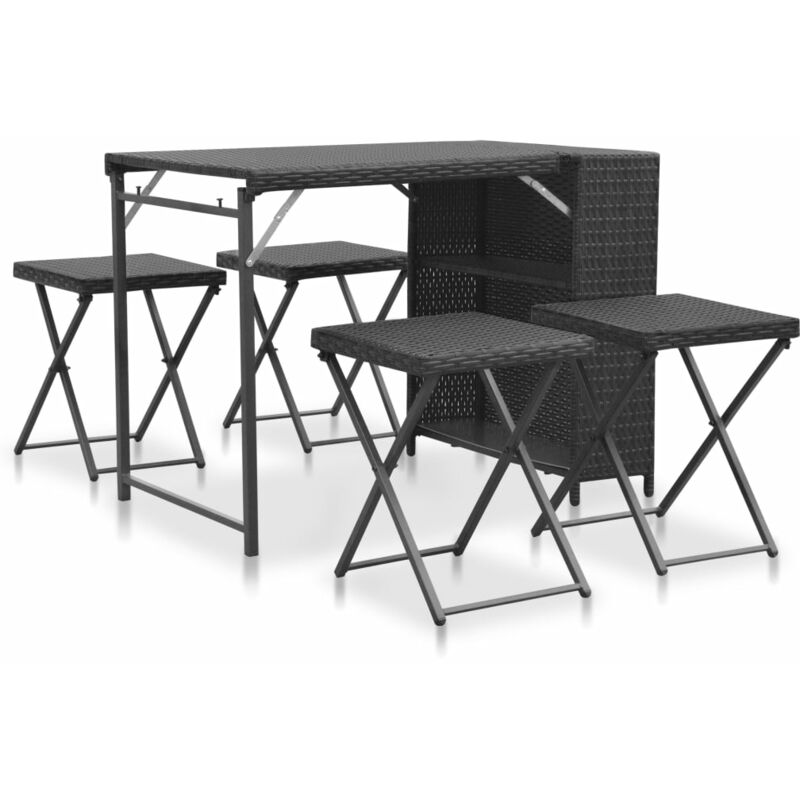 

Set de comedor de jardín plegable 5 pzas ratán sintético negro