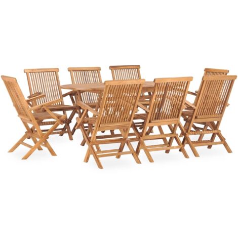 Set de comedor de jardín plegable 9 pzas madera maciza de teca