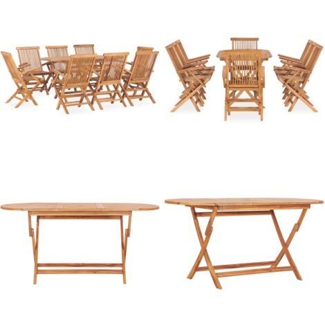 Set de comedor de jardín plegable 9 pzas madera maciza de teca - Mesa de jardín - Sillas de jardín