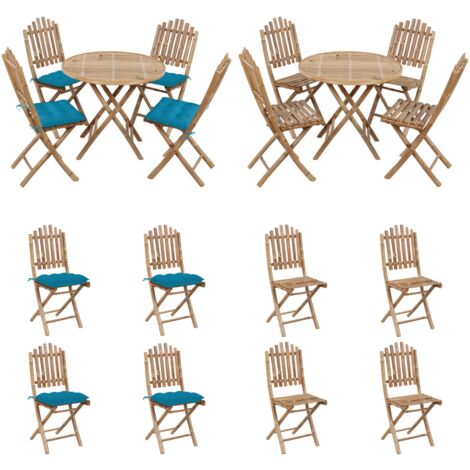 Set de comedor de jardín plegable con cojines 5 piezas bambú - Comedor plegable - Sillas de jardín