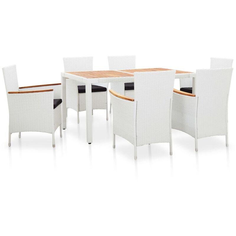 

Set de comedor de jardín 7 piezas ratán sintético blanco - Blanco